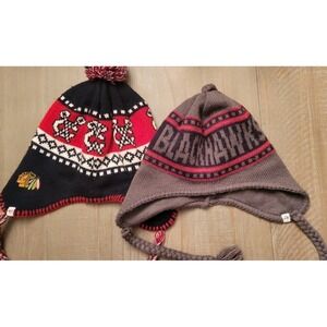 47 Adult Chicago Blackhawks Knit Beanie Hat  Lot Chin Ties One Size